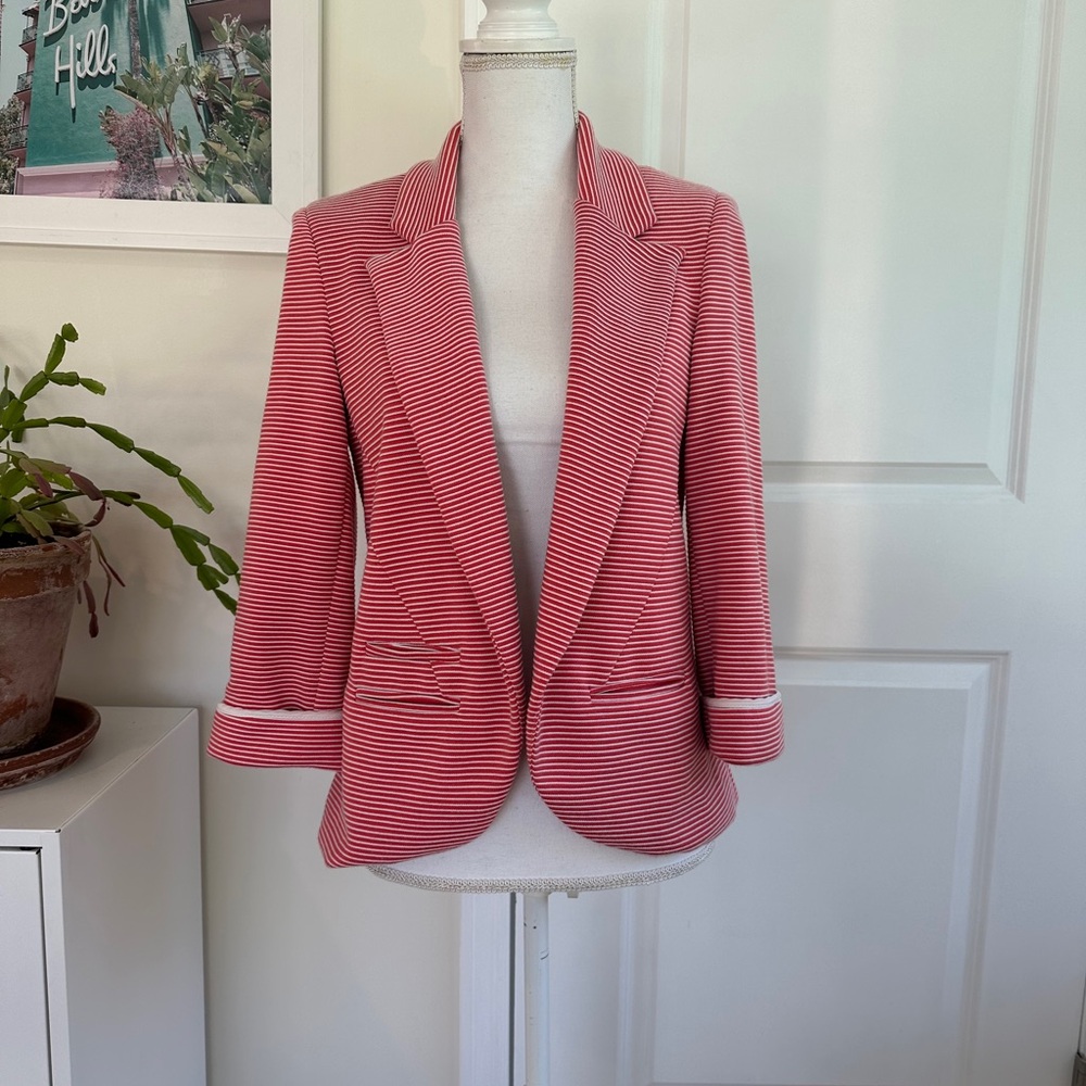 Willow & Clay 3/4 sleeve red and white stripe blazer size small-medium